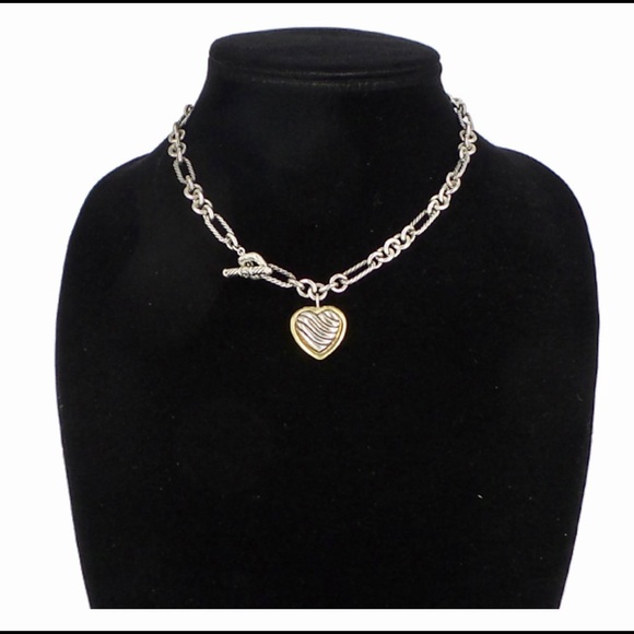 David Yurman Jewelry - DAVID YURMAN *Sterling Cable Heart Figaro Necklace With 18k Accent